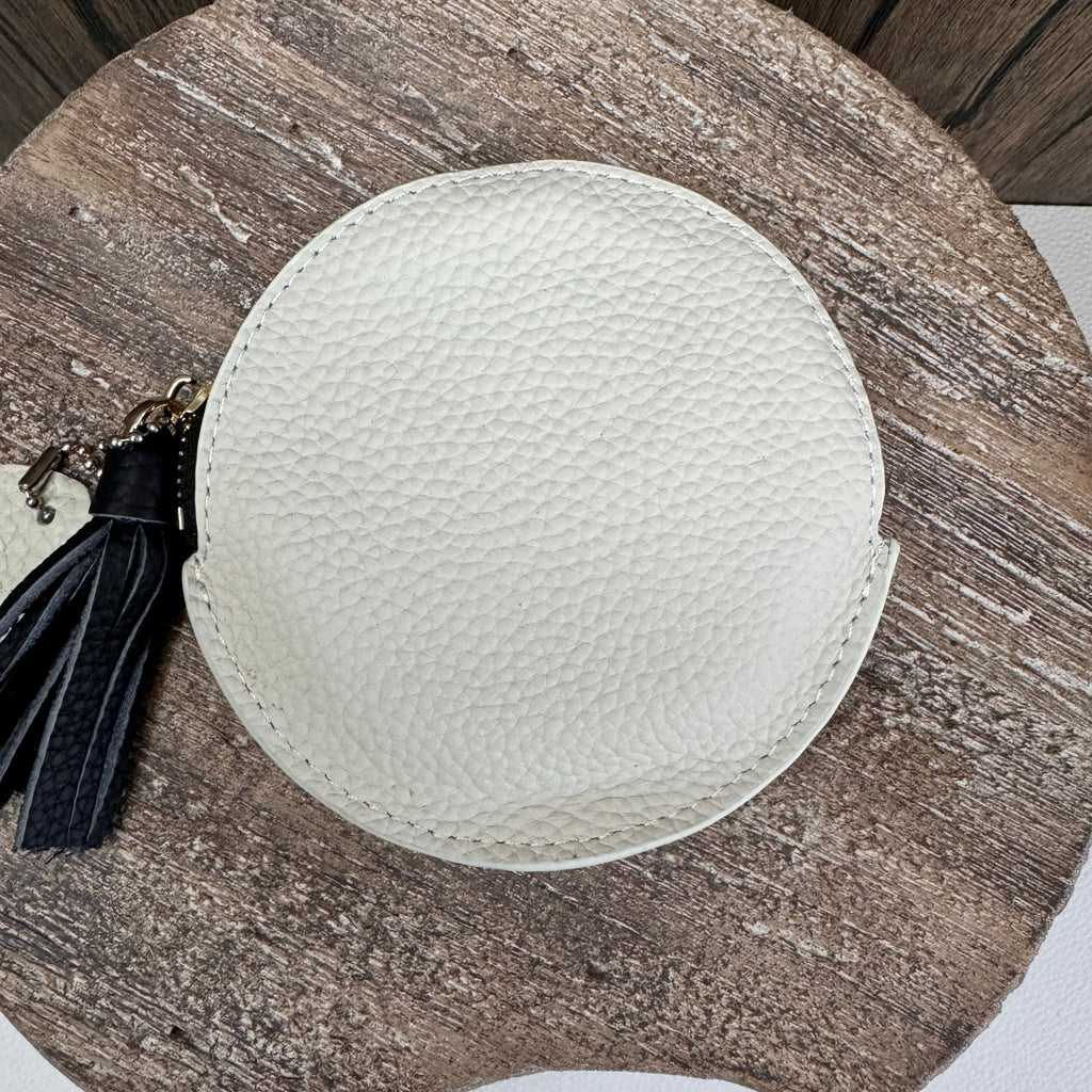 Round Coin Purse Neutral White Leather Wallet Key Holder New FAST SHIP