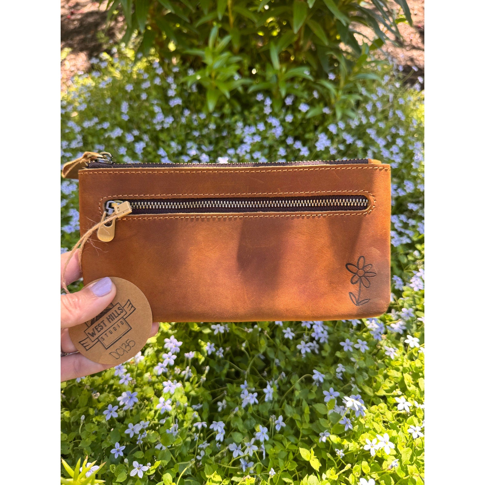 Genuine Leather Honey Brown Makeup Bag Artist Pouch Leather Wristlet Bag