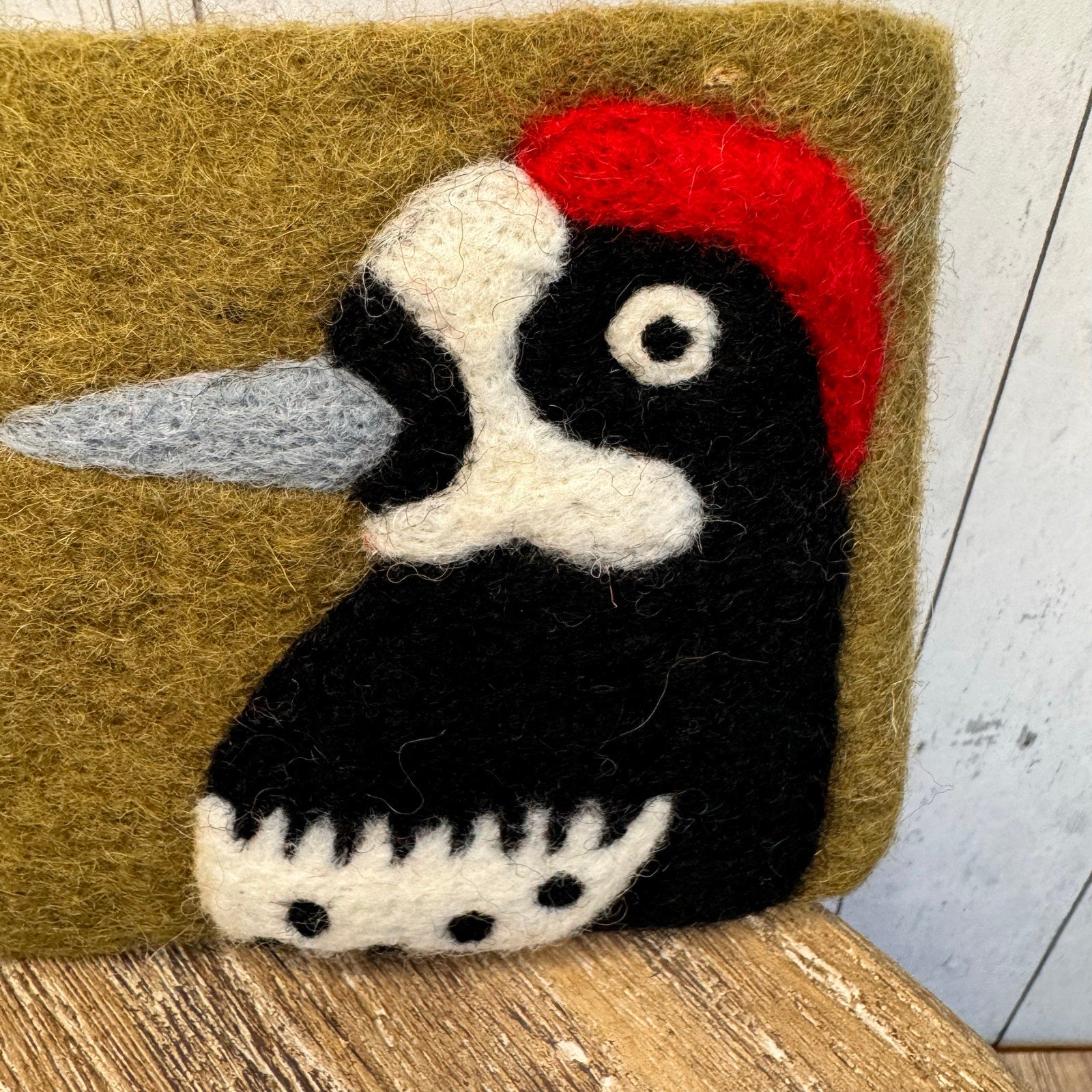 Felted Wool Green Wallet Pouch Woodpecker Bird Lover Makeup Bag New FAST SHIP