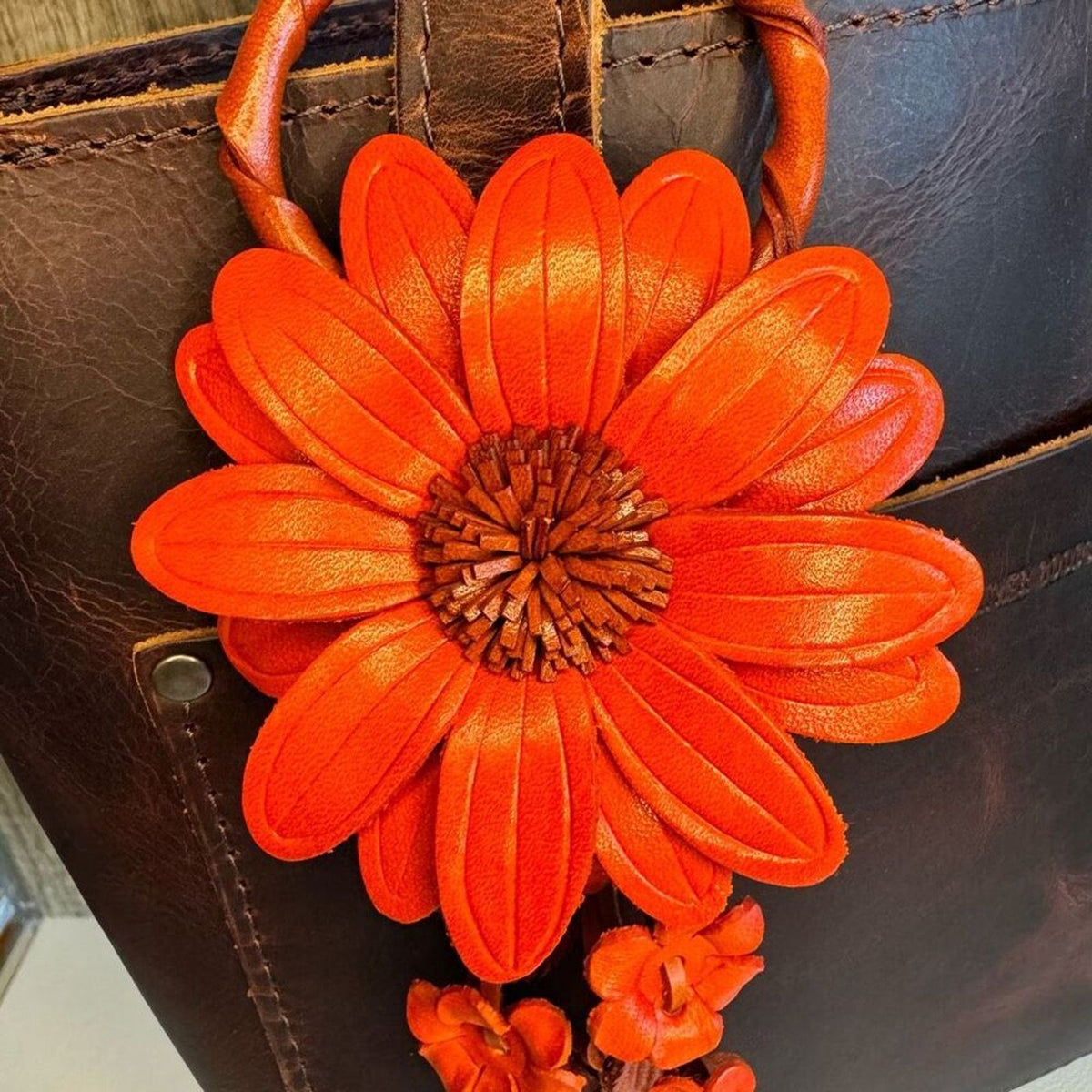 Sunflower Leather Bag Charm Leather Purse Summer Orange Flower Bag Charm NEW