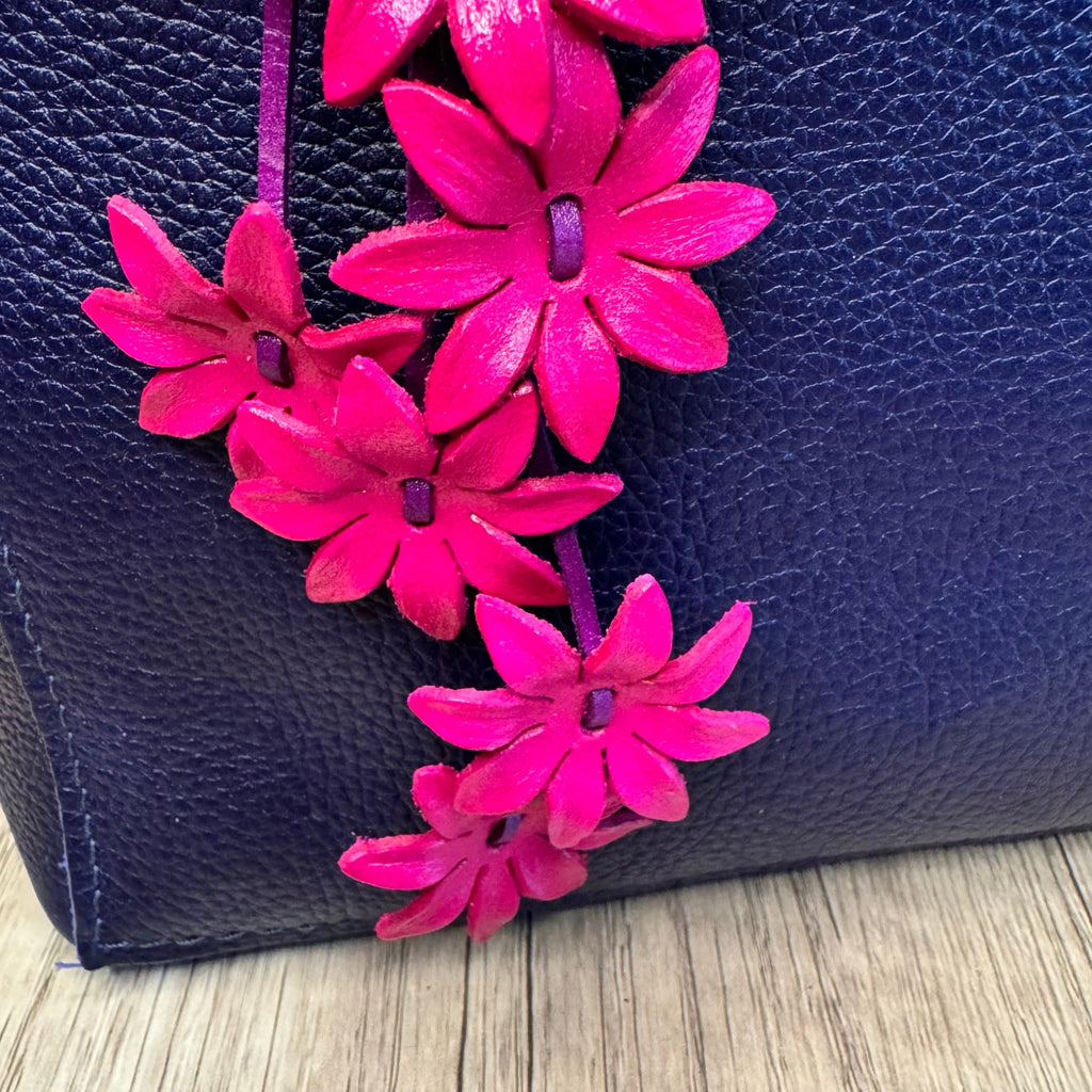 Flower Genuine Leather Bag Charm Dark Pink Daisy Leather Crossbody Accessories