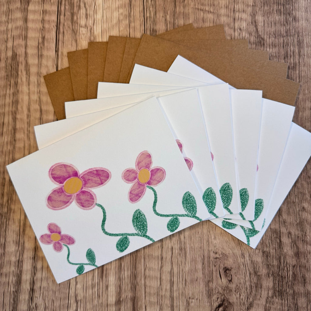 Greeting Cards Blank Notes Flowers Spring PINK Daisy 6 w/Envelopes Custom Art