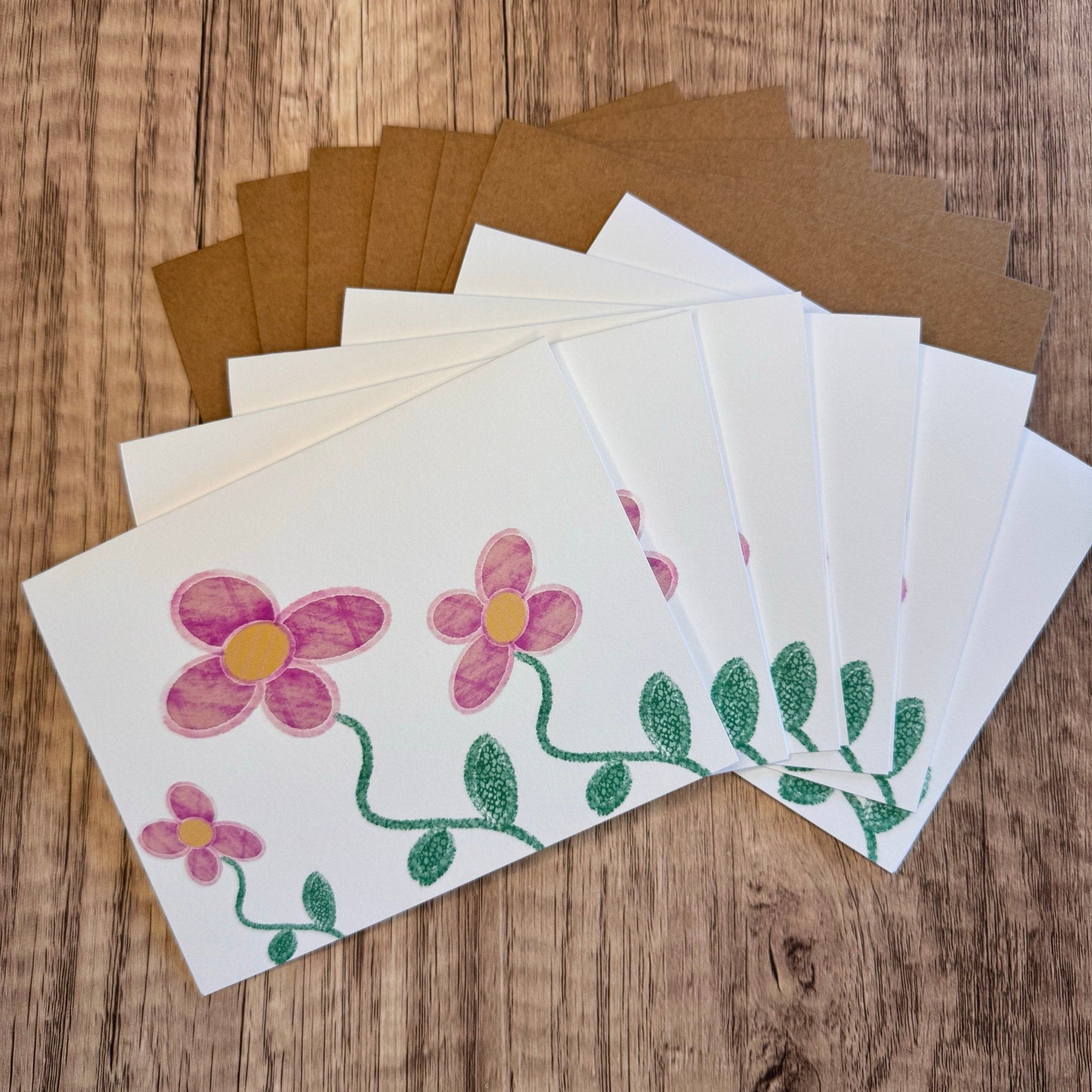 Greeting Cards Blank Notes Flowers Spring PINK Daisy 6 w/Envelopes Custom Art