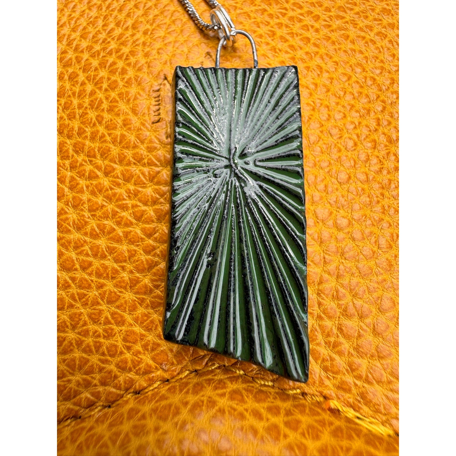 Boho Sunburst Jade Green Pendant Necklace Handcrafted Pendant Necklace Green