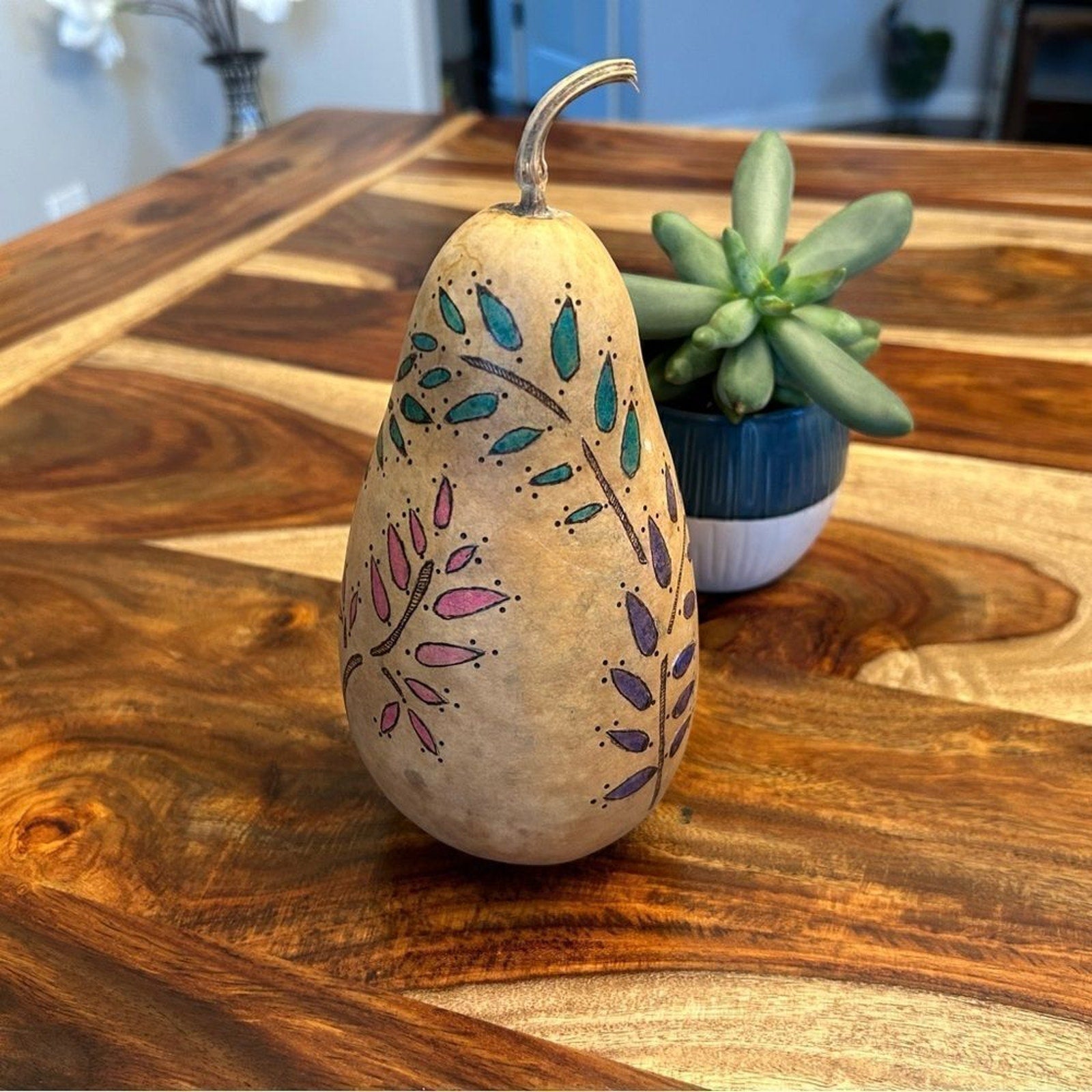 Gourd Home Decoration Custom Designed Woodburning and Painted Gourd Boho Home