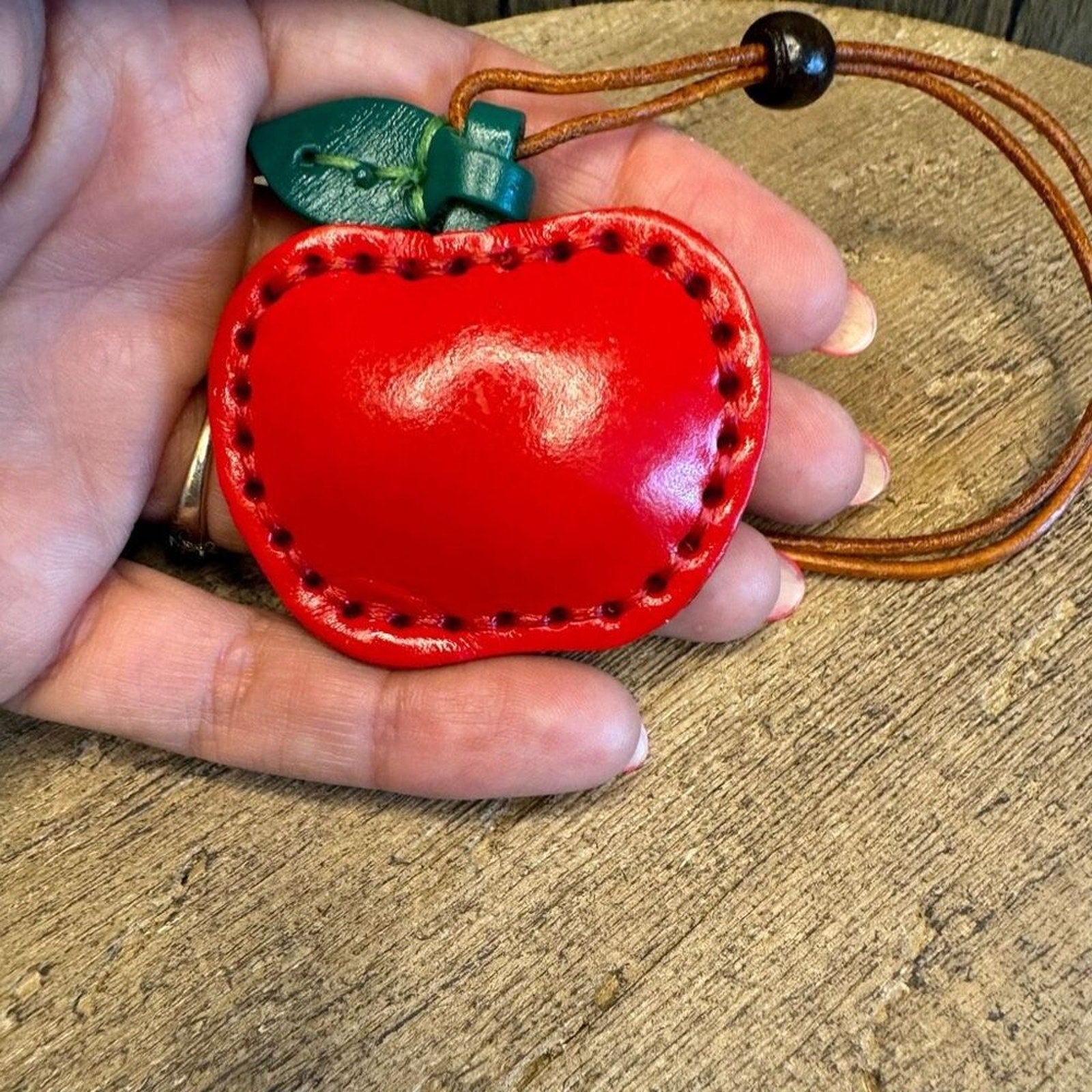Genuine Leather APPLE Bag Charm Crossbody Purse Bag Flair Keychain NEW