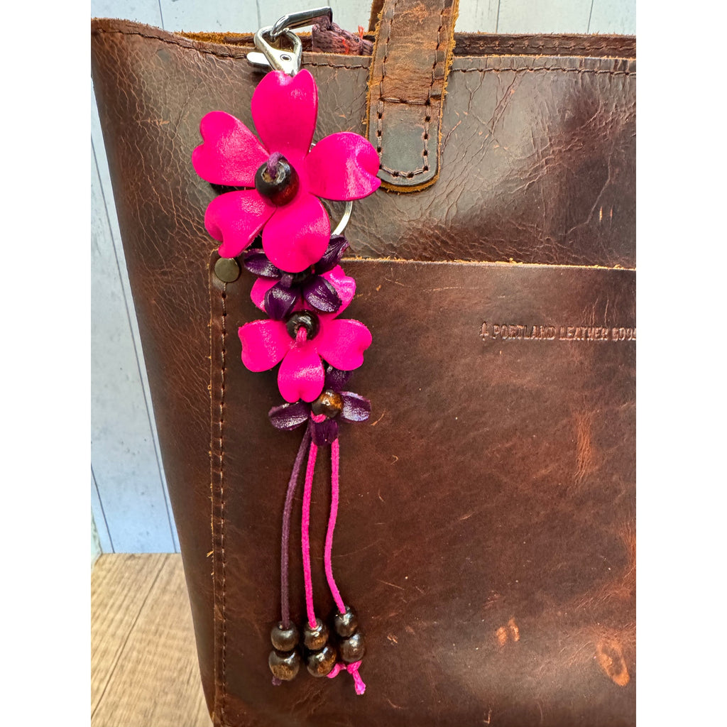 Plumeria Flower Bag Charm Genuine Leather Flower Bag Charm Hot Pink Flower Charm