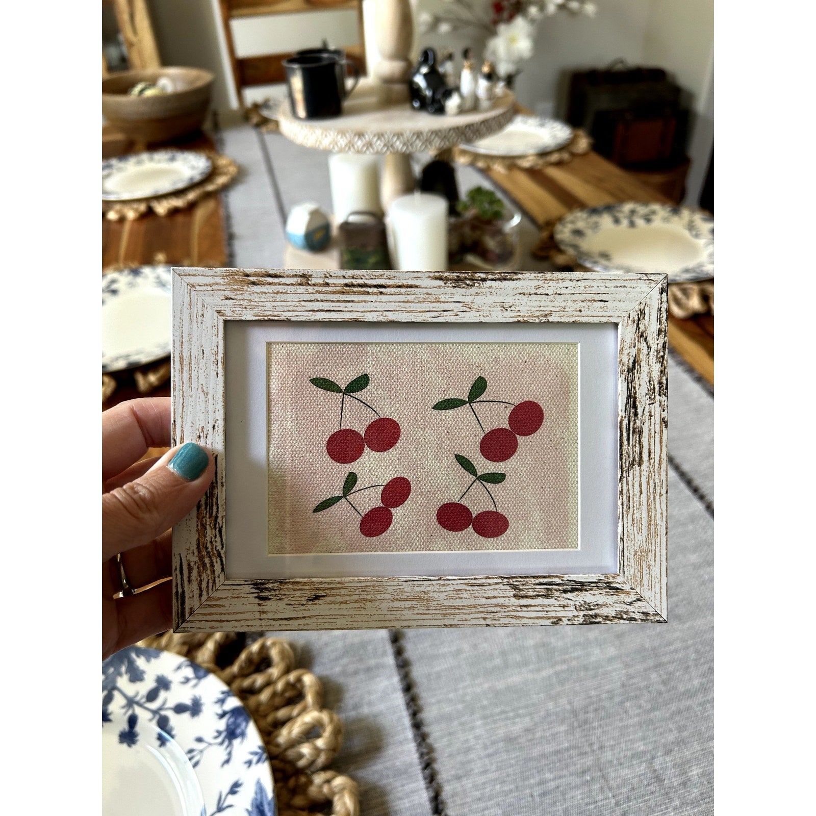 Cherries Mini Picture Frame 4 x 6 Original Art West Hills Studio Desk Wall Art