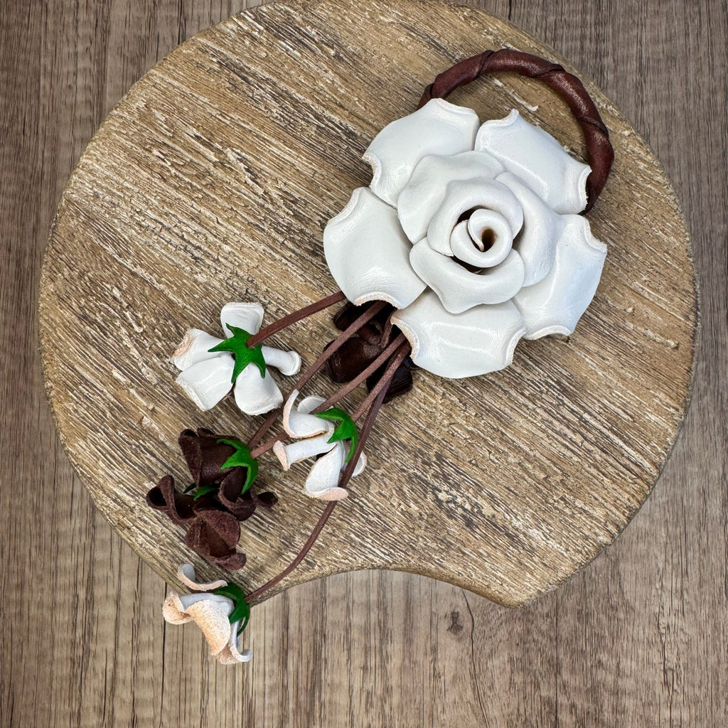 Leather White Rose Purse Charm Genuine Leather Flower Bag Charm NEW FAST SHIP