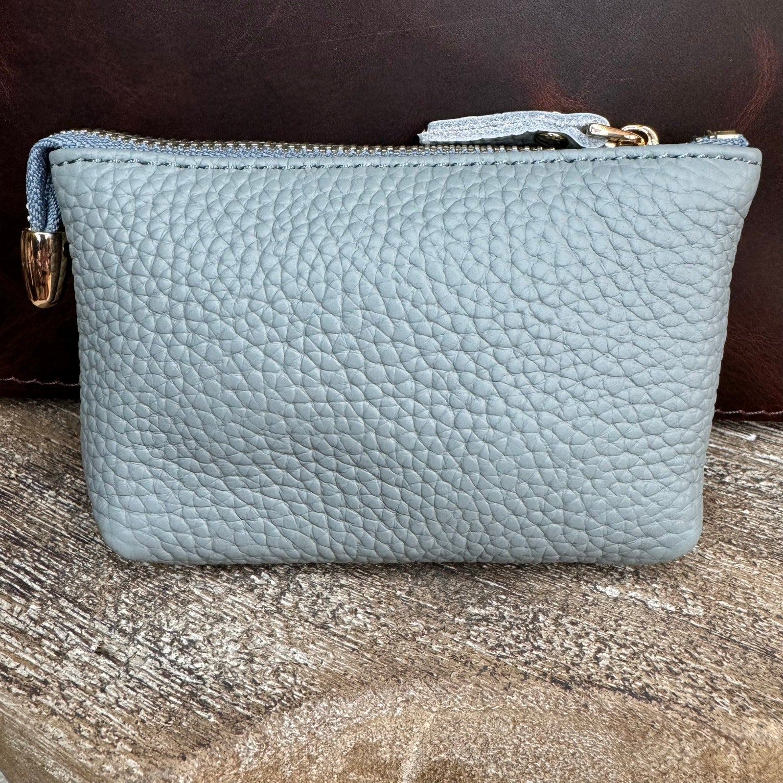 Flower Coin Purse Light Blue Wallet Genuine Leather Wallet NEW FAST SHIP