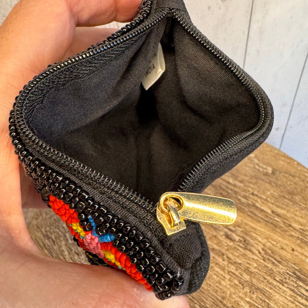 Beaded Coin Purse Black Wallet Cute Butterflies Butterfly Pouch New!  FAST SHIP