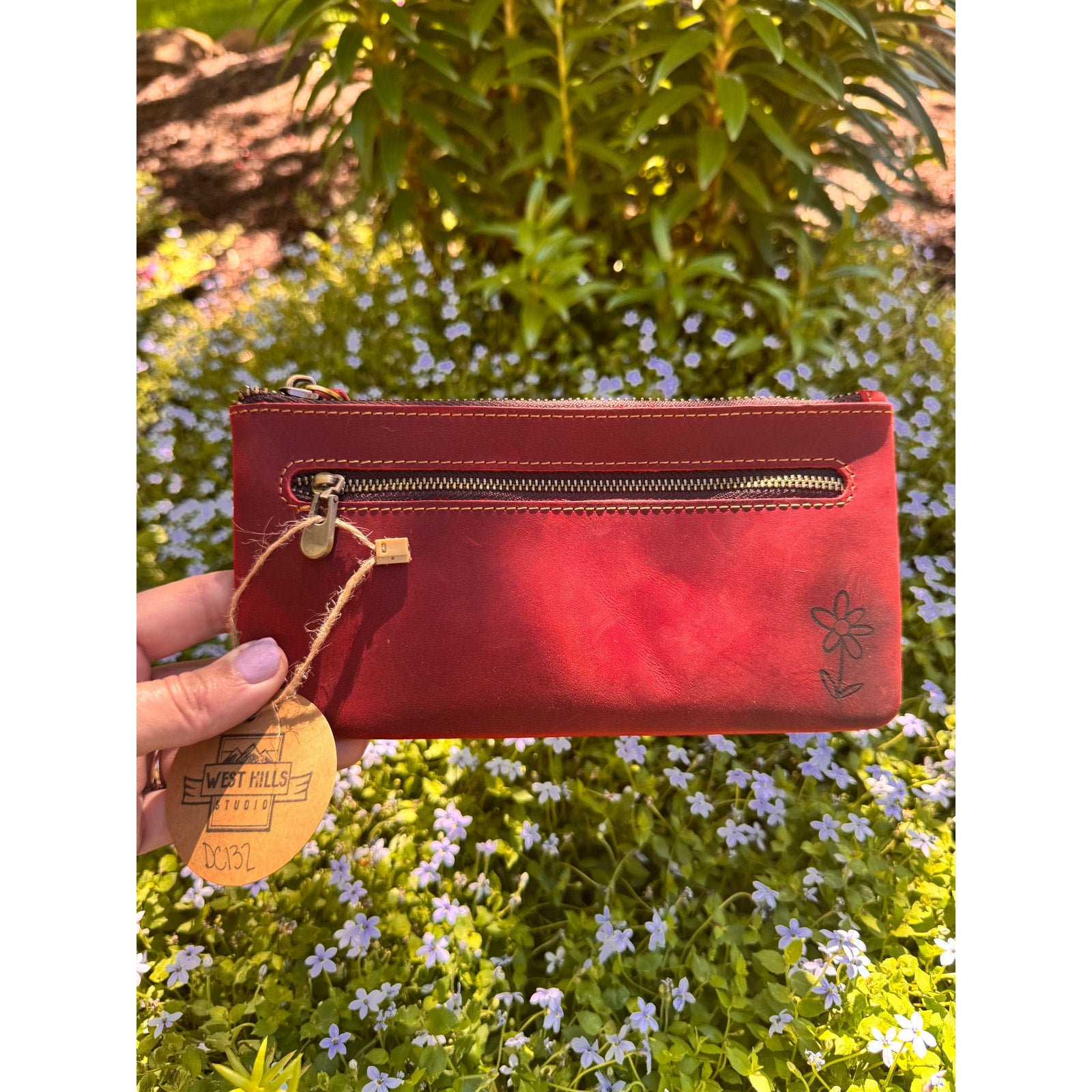 Genuine Leather Dark Red Makeup Bag Artist Pouch Leather Wristlet Bag NEW!