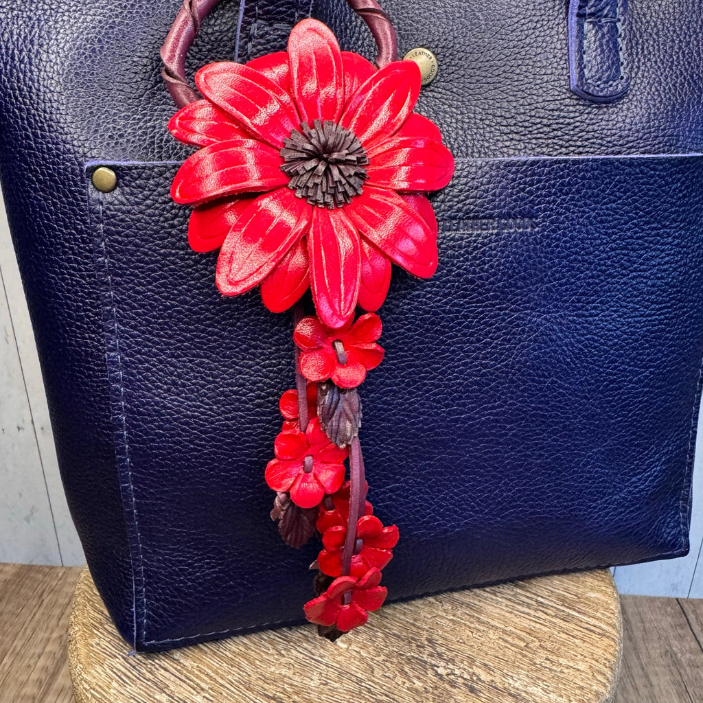 Genuine Leather Gerbera Daisy Purse Charm Leather Red Spring Bag Charm NEW