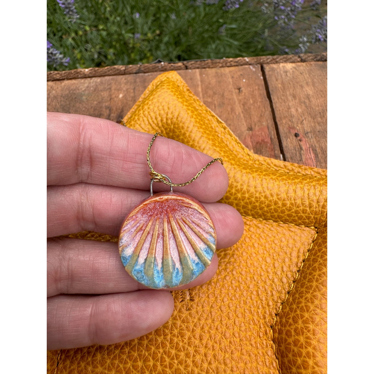 Sunrise Kiln Fired Ceramic Necklace Ceramic Round Pendant Jewelry Necklace