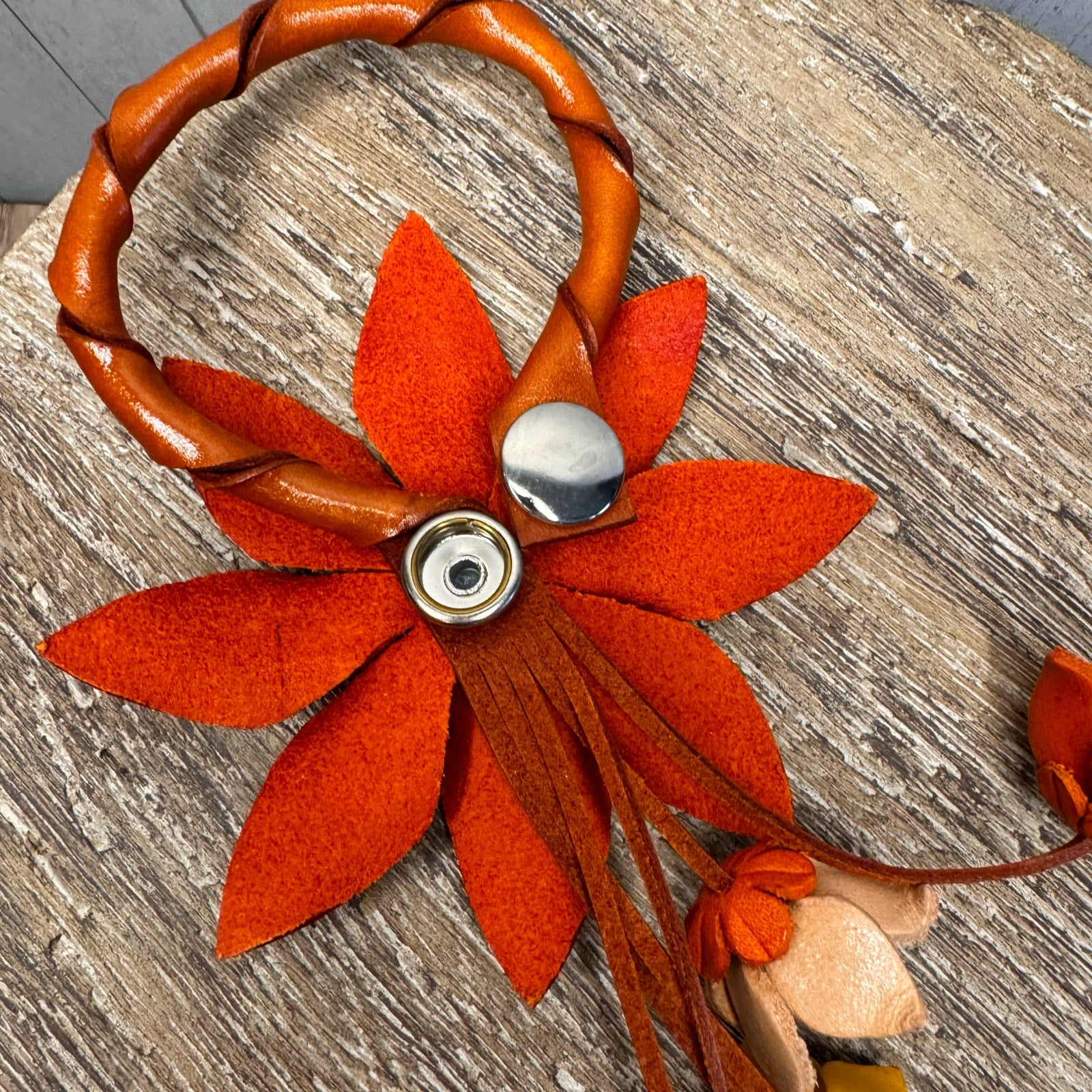Flower Genuine Leather Bag Charm Orange Daisy Leather Crossbody Accessories