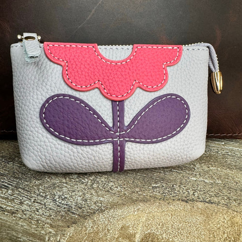 Flower Coin Purse Lavender Purple Wallet Genuine Leather Wallet NEW FAST SHIP