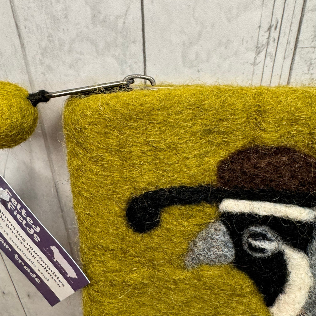 Felted Wool Green Wallet Pouch California Quail Makeup Bag New FAST SHIP