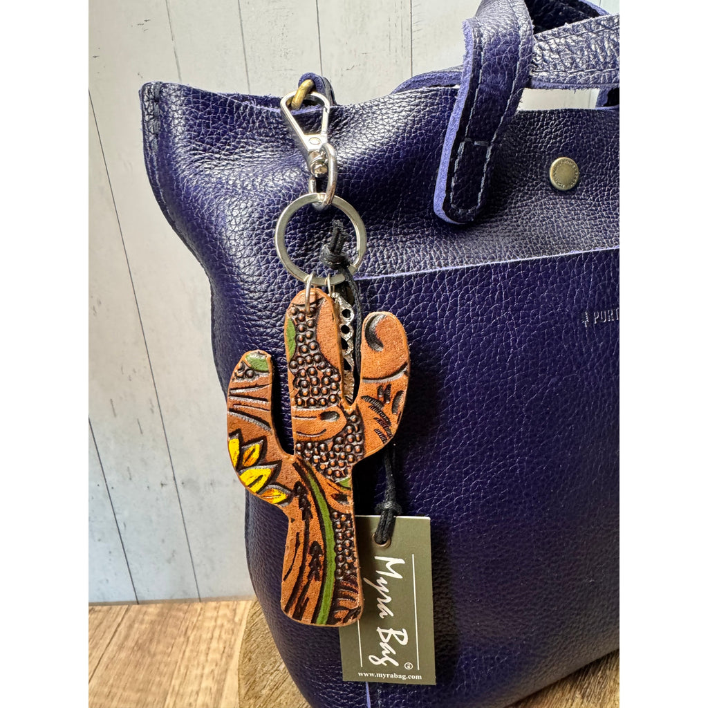 Cute Cactus Purse Charm Western Cactus Genuine Leather Bag Charm