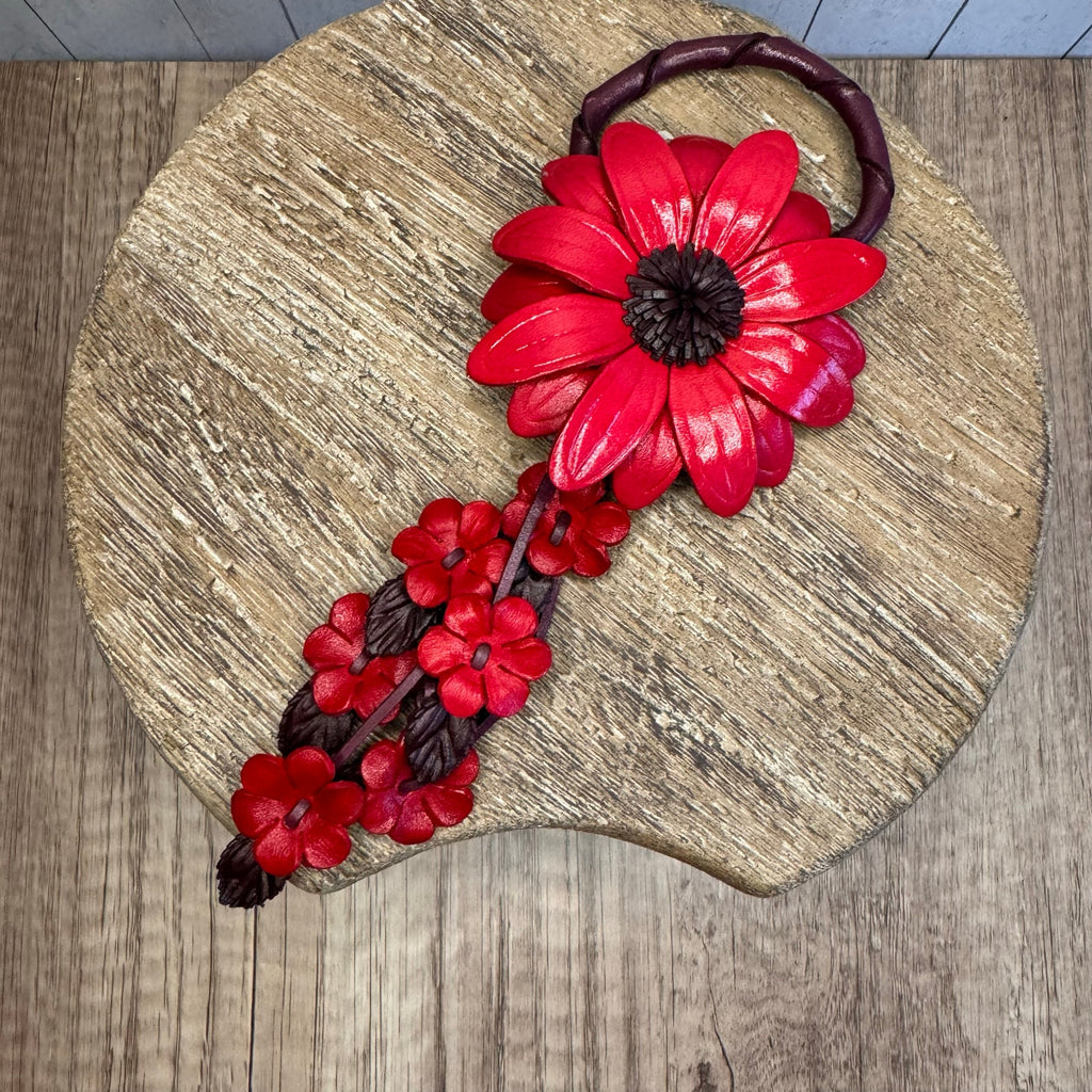 Genuine Leather Gerbera Daisy Purse Charm Leather Red Spring Bag Charm NEW