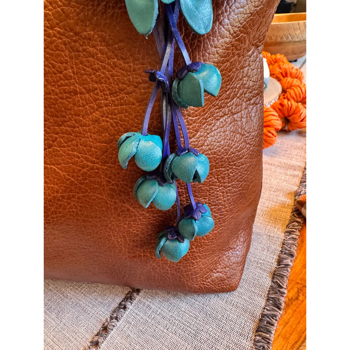 Blue Flower Purse Charm Flower Bag Charm Genuine Leather Accessories NEW!