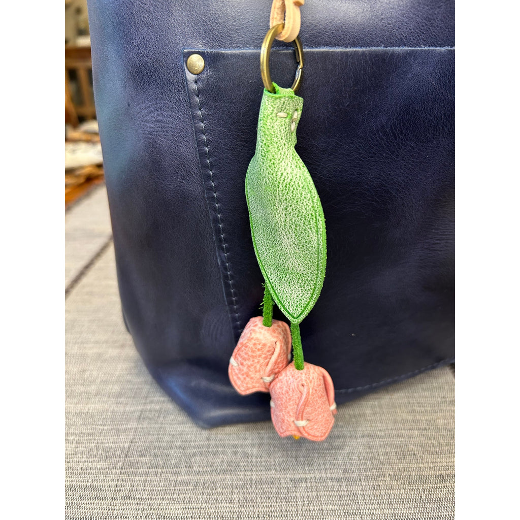 Genuine Leather Light Pink Tulip Bag Charm Tulips Flower Leather Purse Charm