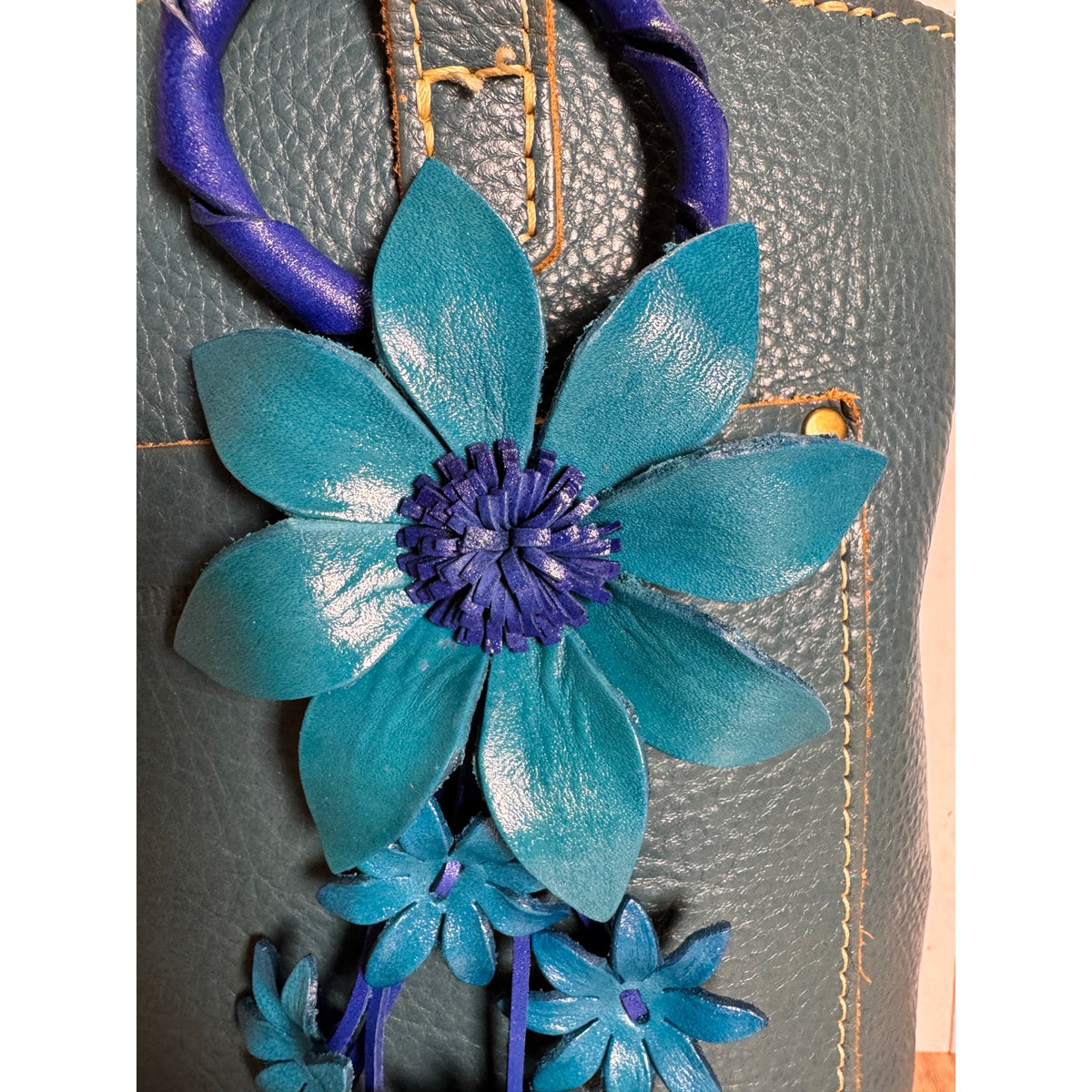 Blue Purse Charm Flower Bag Charm Genuine Leather Accessories NEW!