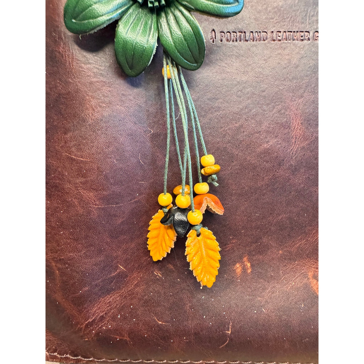 Green Summer Daisy Purse Charm Genuine Leather Summer Flower Bag Charm NEW!