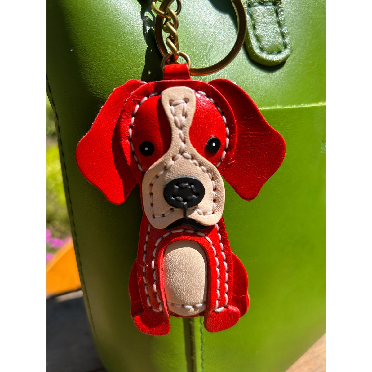 Genuine Leather Hound Dog Bag Charm Dog Lover Golden Retriever Red Dog