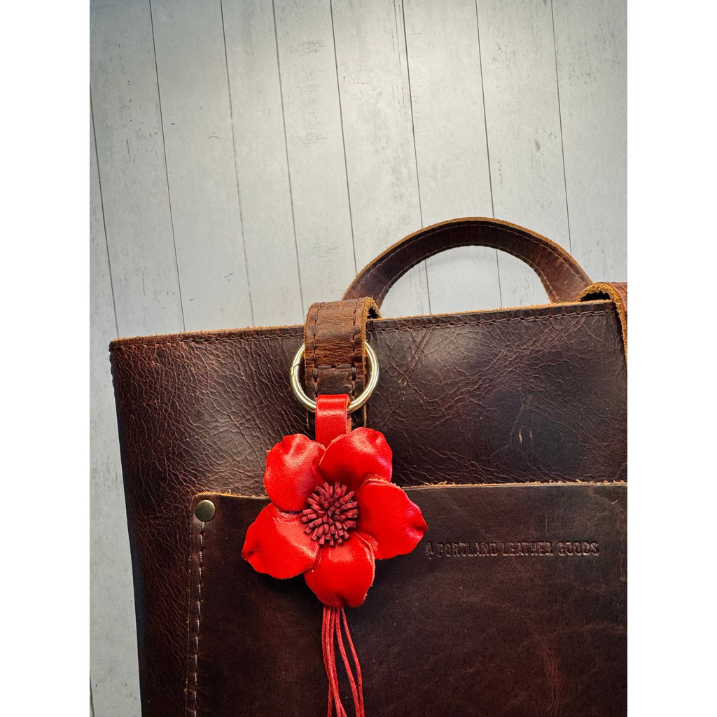 Flower Purse Charm Genuine Leather Red Flower Red Bag Charm NEW FAST SHIP