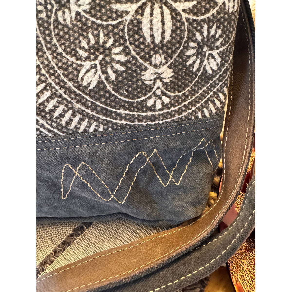 Canvas Crossbody Bag Grey Brown Greige Neutral Messenger Tote Bag NEW!  13 x 12