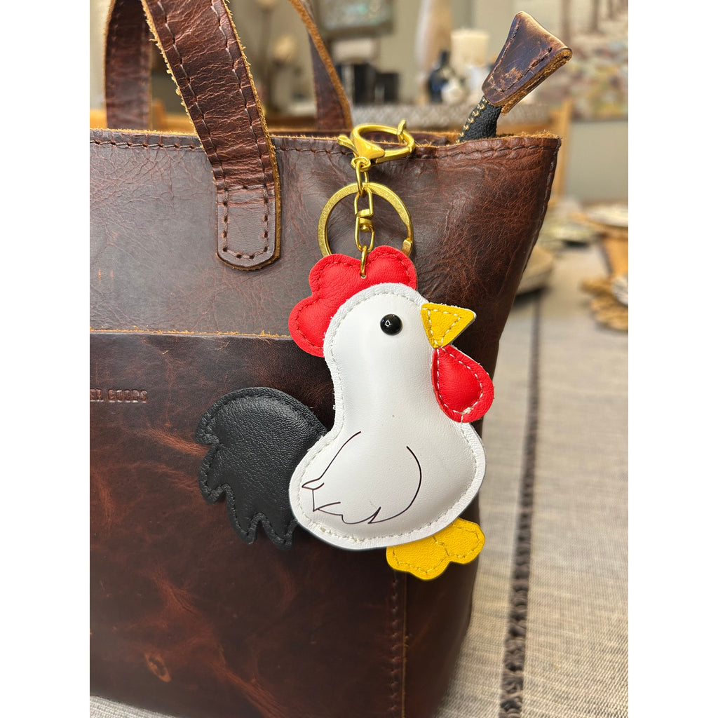 Chicken Bag Charm Genuine Leather White Chicken Purse Charm Black Accessories