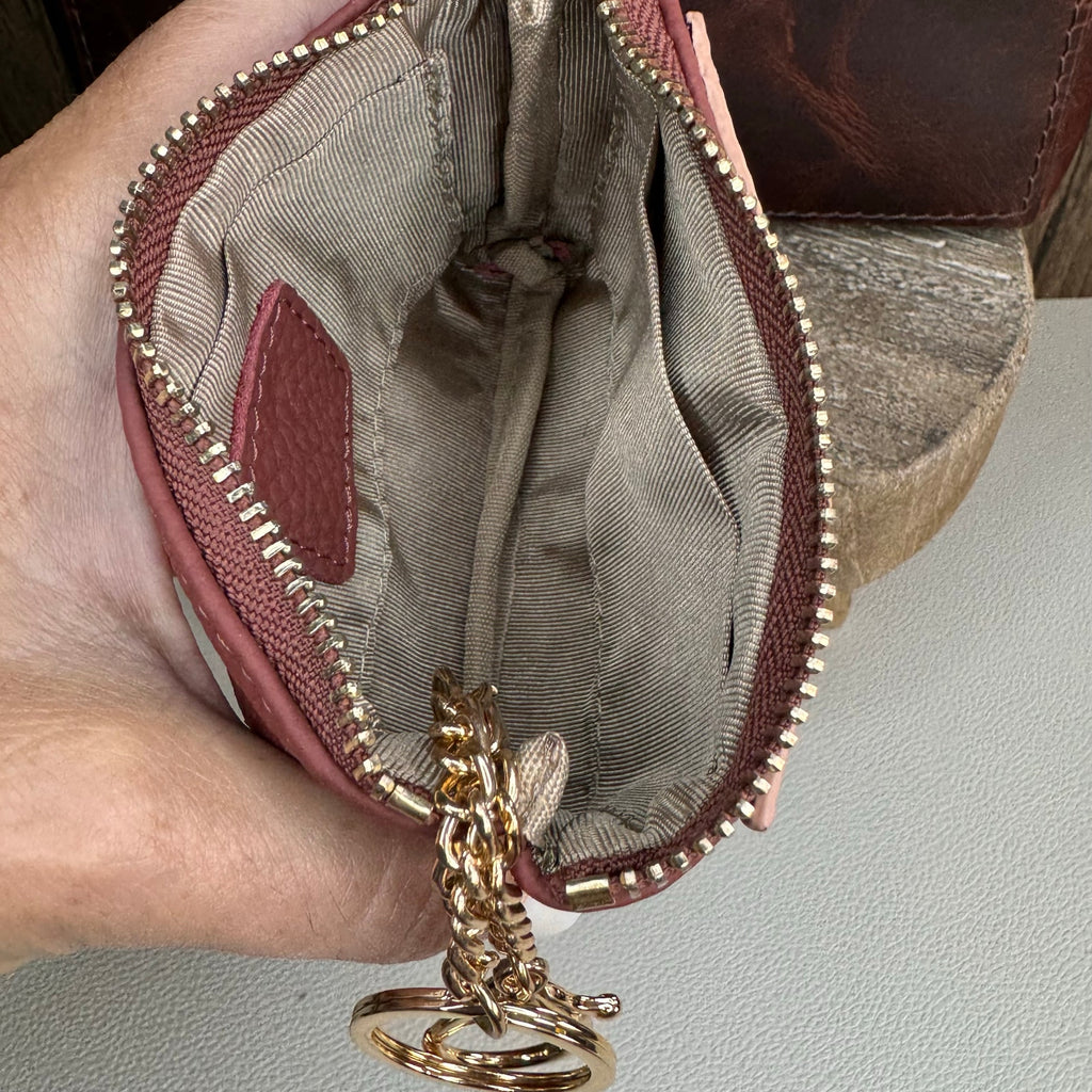 Flower Coin Purse Dusty Rose Pink Wallet Genuine Leather Wallet NEW FAST SHIP