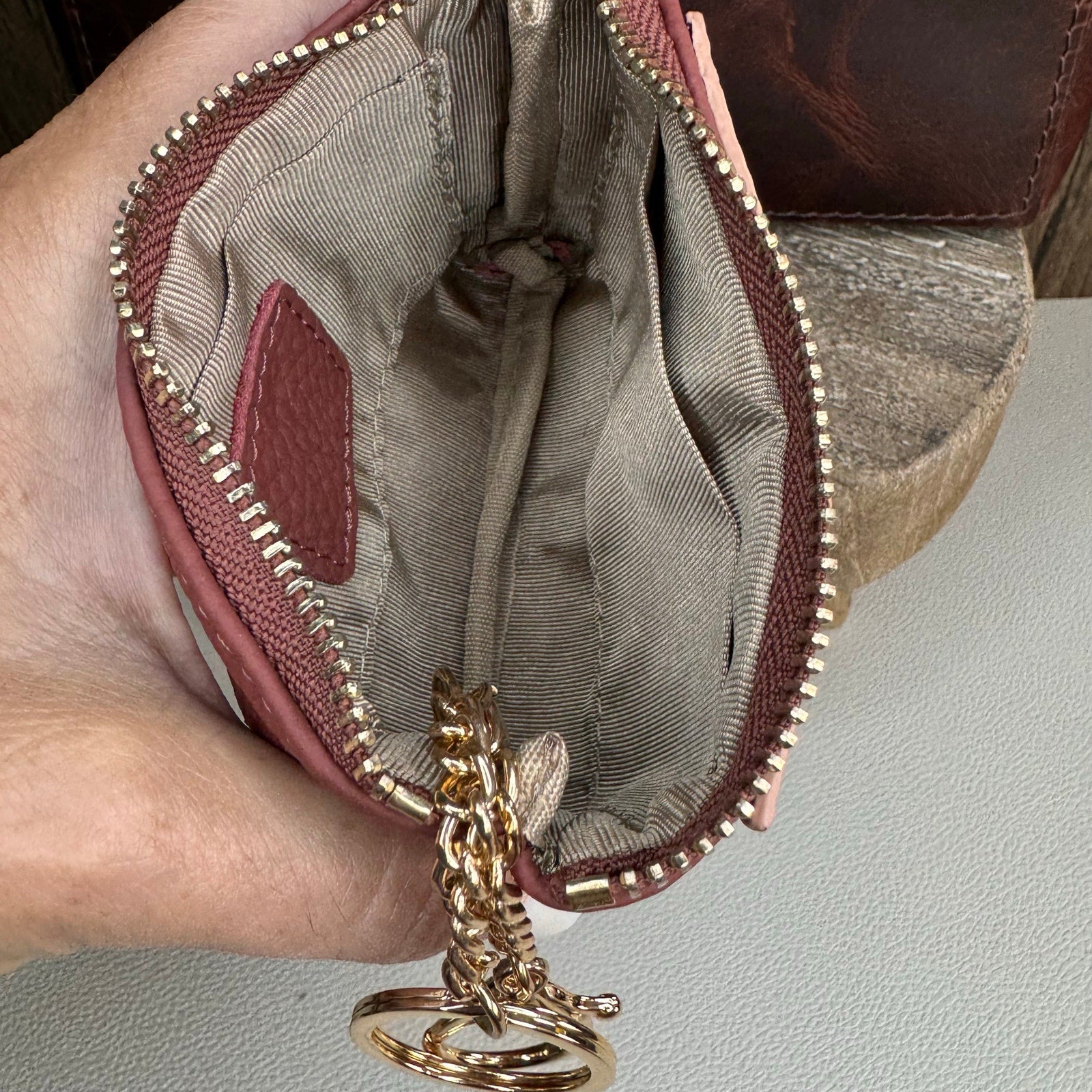 Flower Coin Purse Dusty Rose Pink Wallet Genuine Leather Wallet NEW FAST SHIP