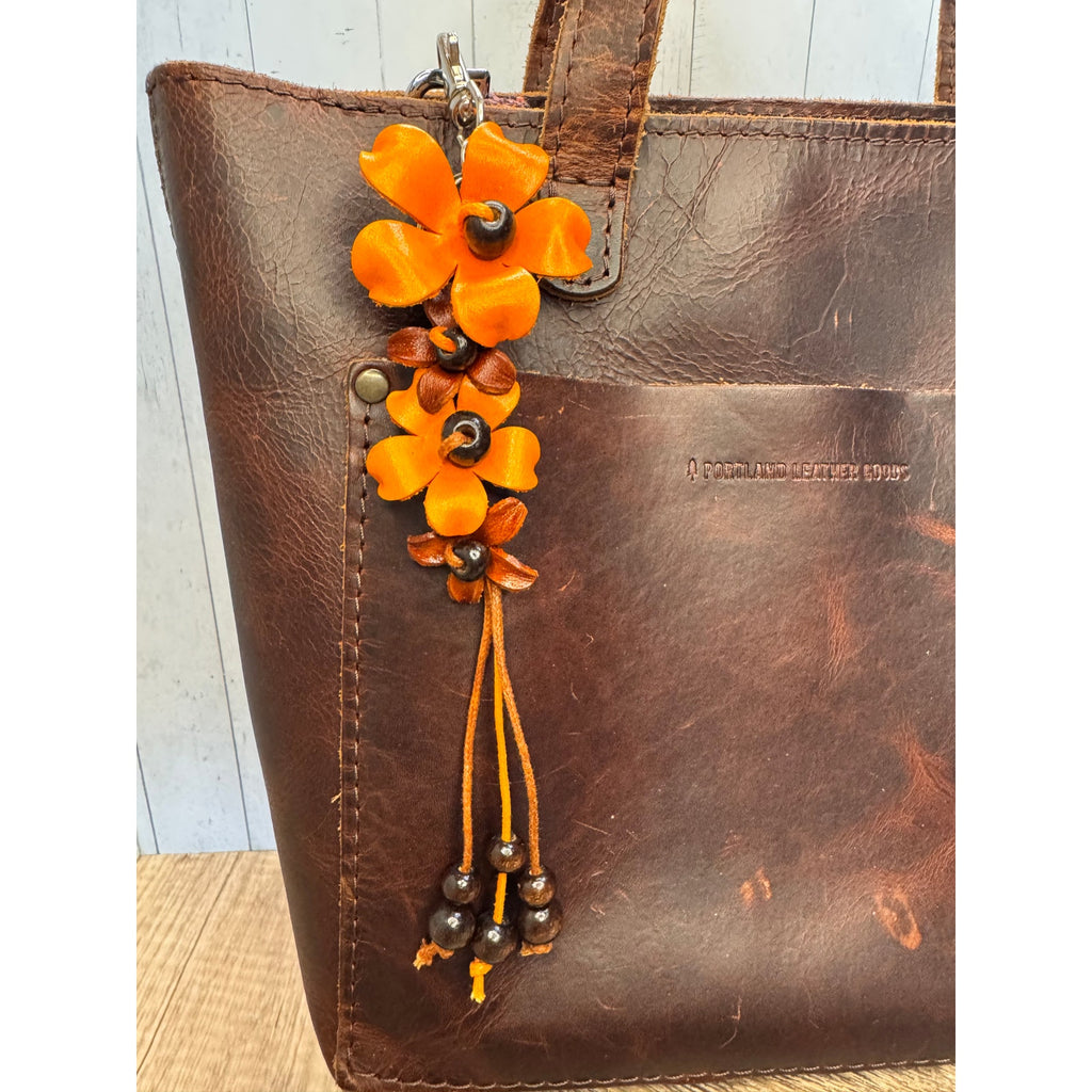 Plumeria Flower Bag Charm Genuine Leather Flower Bag Charm Orange Flower Charm