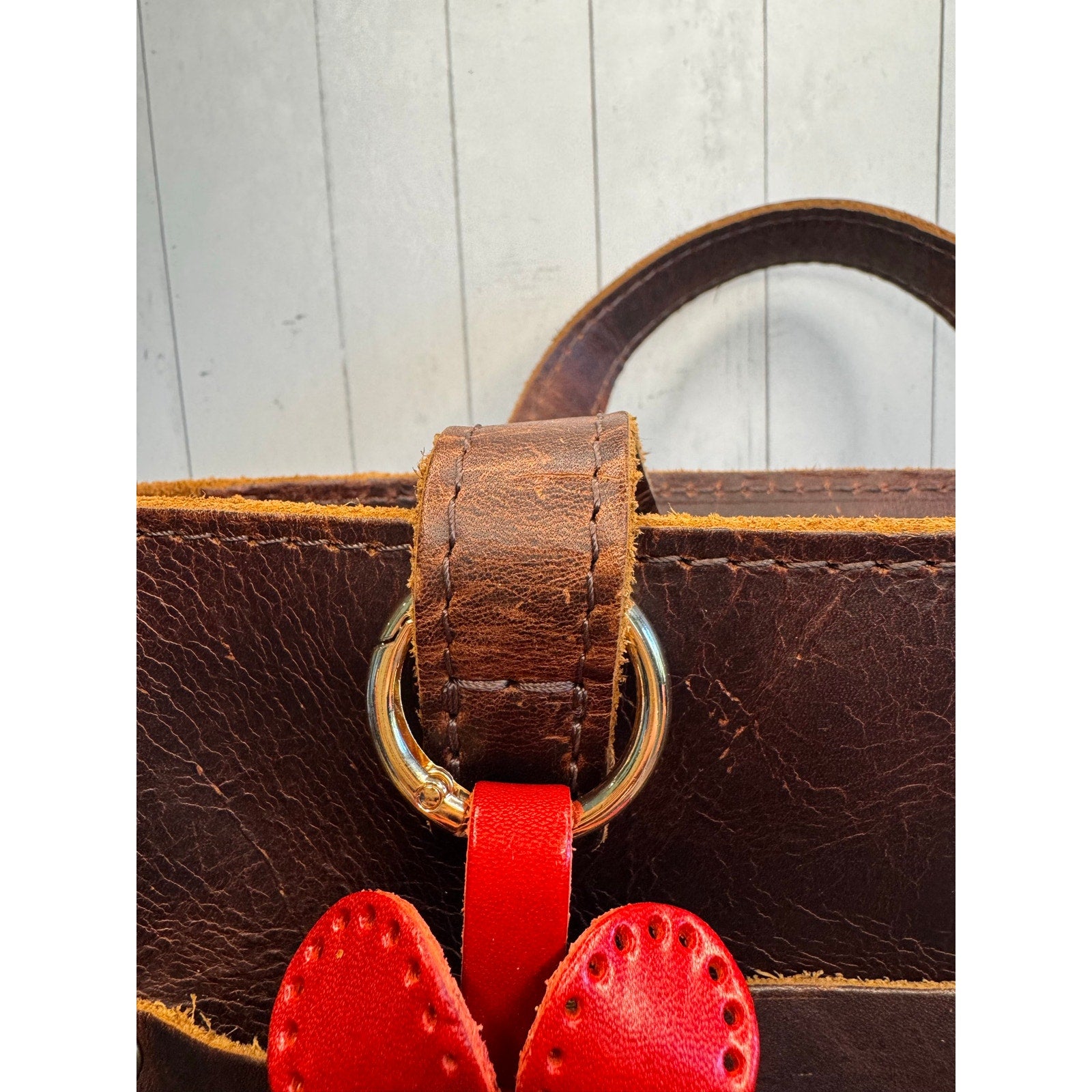 Red Daisy Purse Charm Genuine Leather Flower Red Bag Charm NEW FAST SHIP