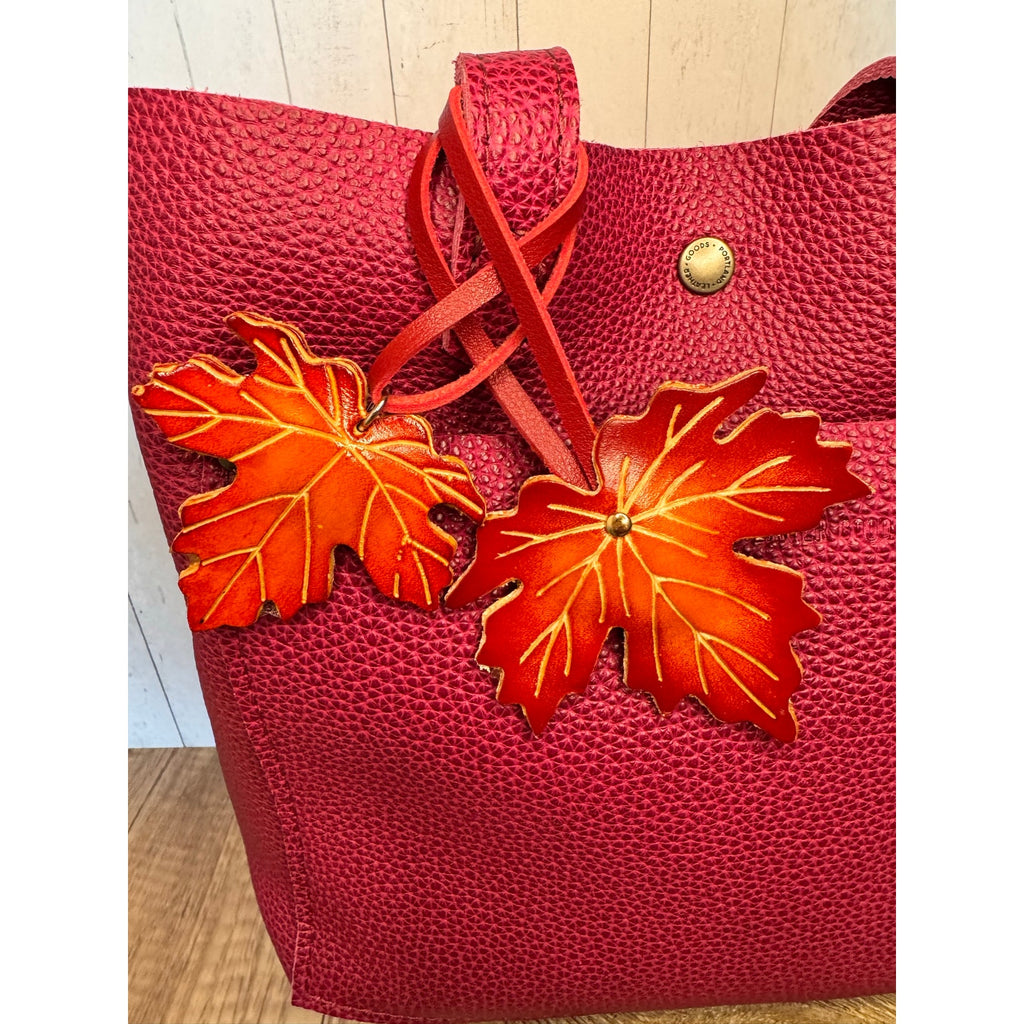 Double Maple Leaf Leather Purse Charm NeW FAST SHIP Leather Keychain Bag Flair