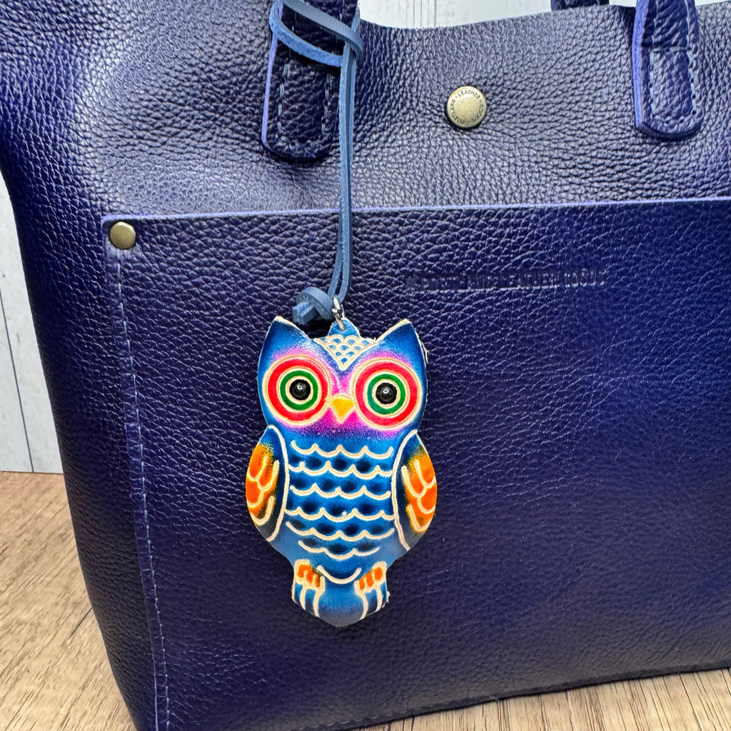 Owl Bag Charm Genuine Leather Hand Painted Barn Owl Bag Charm Owls Leather Farm