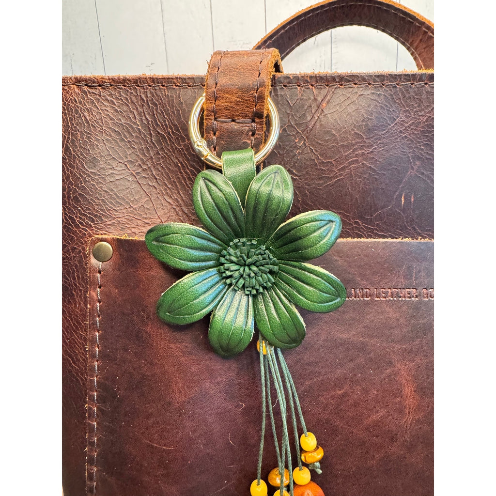 Green Summer Daisy Purse Charm Genuine Leather Summer Flower Bag Charm NEW!