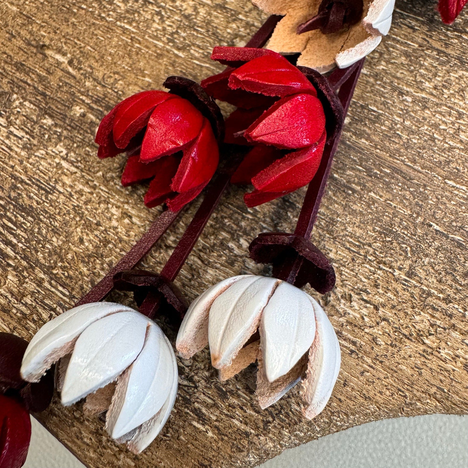 Leather Flower Purse Charm Genuine Leather Poinsettia Bag Charm Red Flower Flair