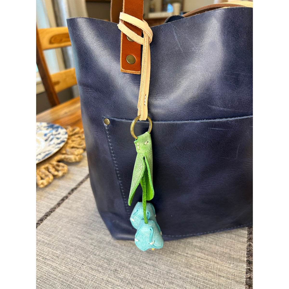 Genuine Leather Light blue Tulip Bag Charm Tulips Flower Leather Purse Charm
