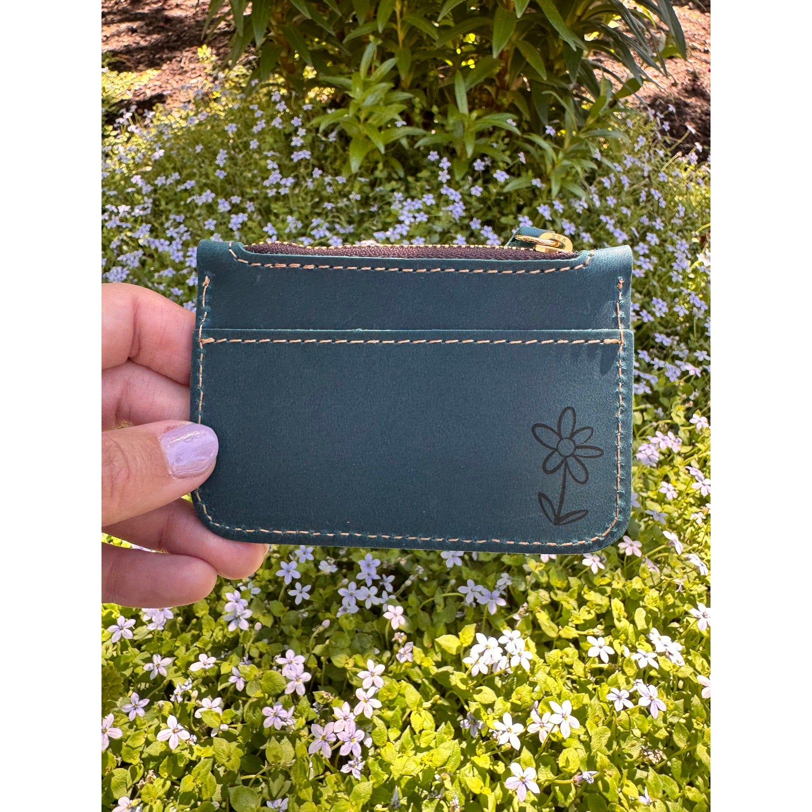 Genuine Leather Wallet OCEAN BLUE Credit Card Holder Black Leather Wallet