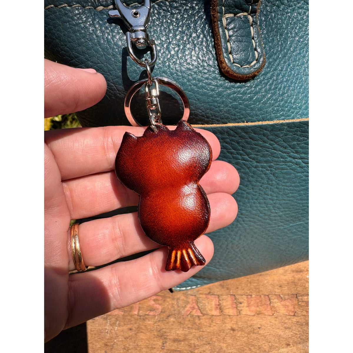 Genuine Leather Small Owl Purse Charm Hand Painted Barn Owl Bag Charm