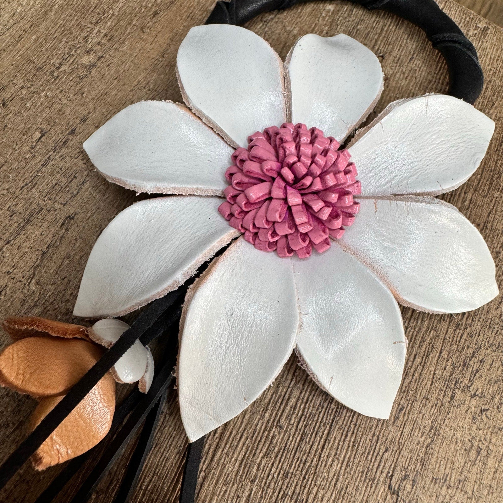 Leather Flower Purse Charm Genuine Leather Fall Daisy Bag Charm NEW FAST SHIP