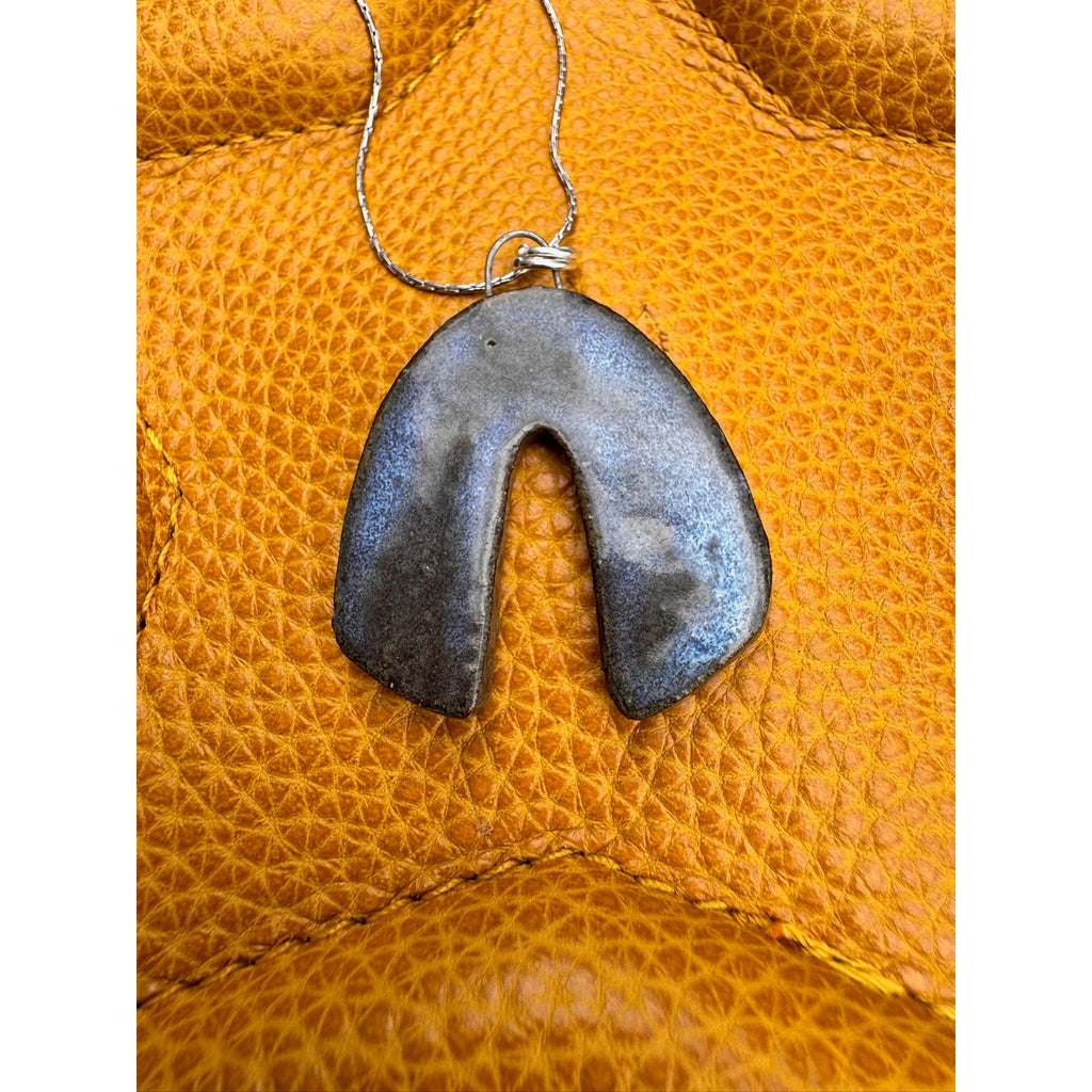 Ceramic Kiln Fired Horseshoe Pendant Necklace Handcrafted Boho Pendant Necklace