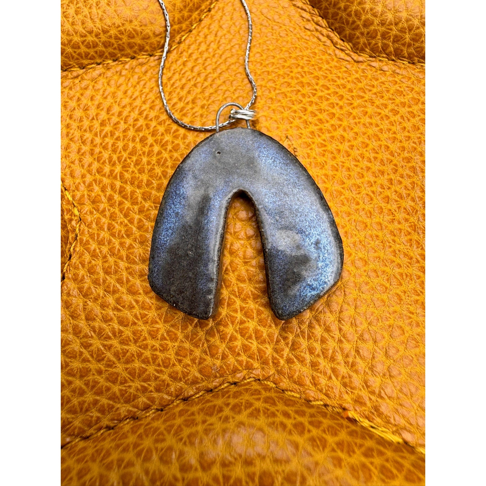 Ceramic Kiln Fired Horseshoe Pendant Necklace Handcrafted Boho Pendant Necklace