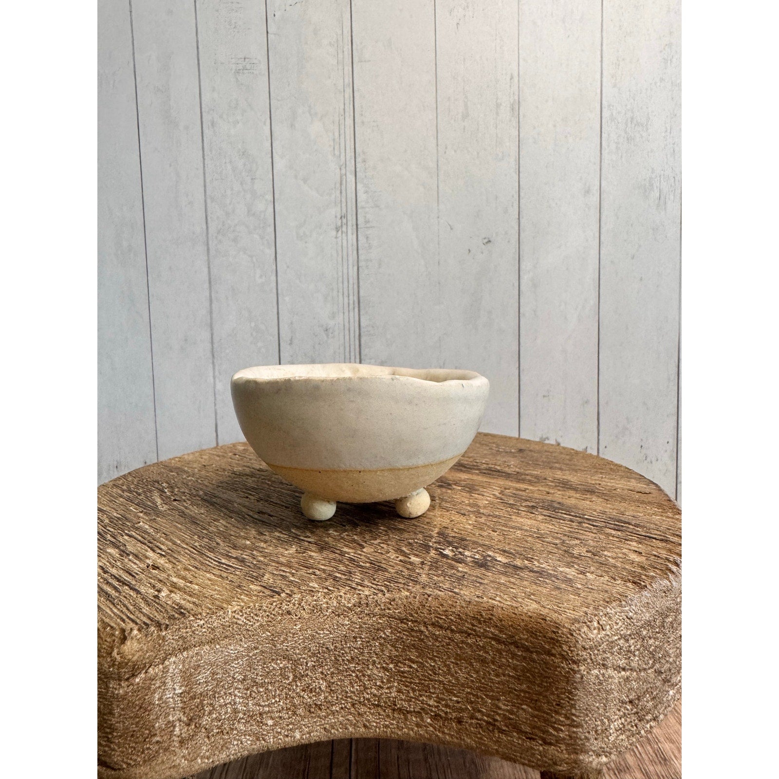 Rustic White Tan Trinket Dish Pottery Bowl Salt Pepper Pinch Bowl Artisan Dish