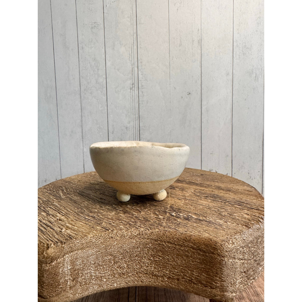 Rustic White Tan Trinket Dish Pottery Bowl Salt Pepper Pinch Bowl Artisan Dish