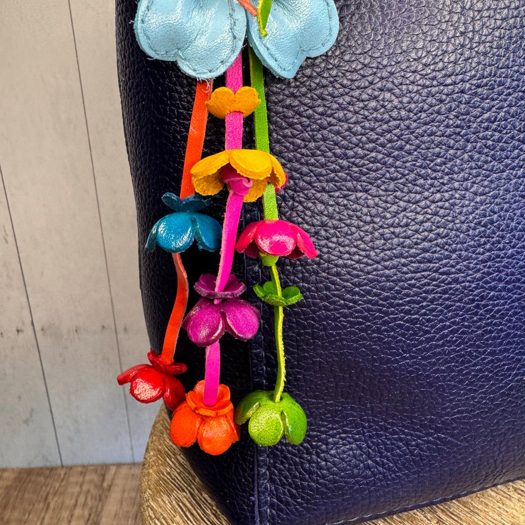 Baby Blue Daisy Flower Leather Bag Charm Genuine Leather Purse Charm Flowers