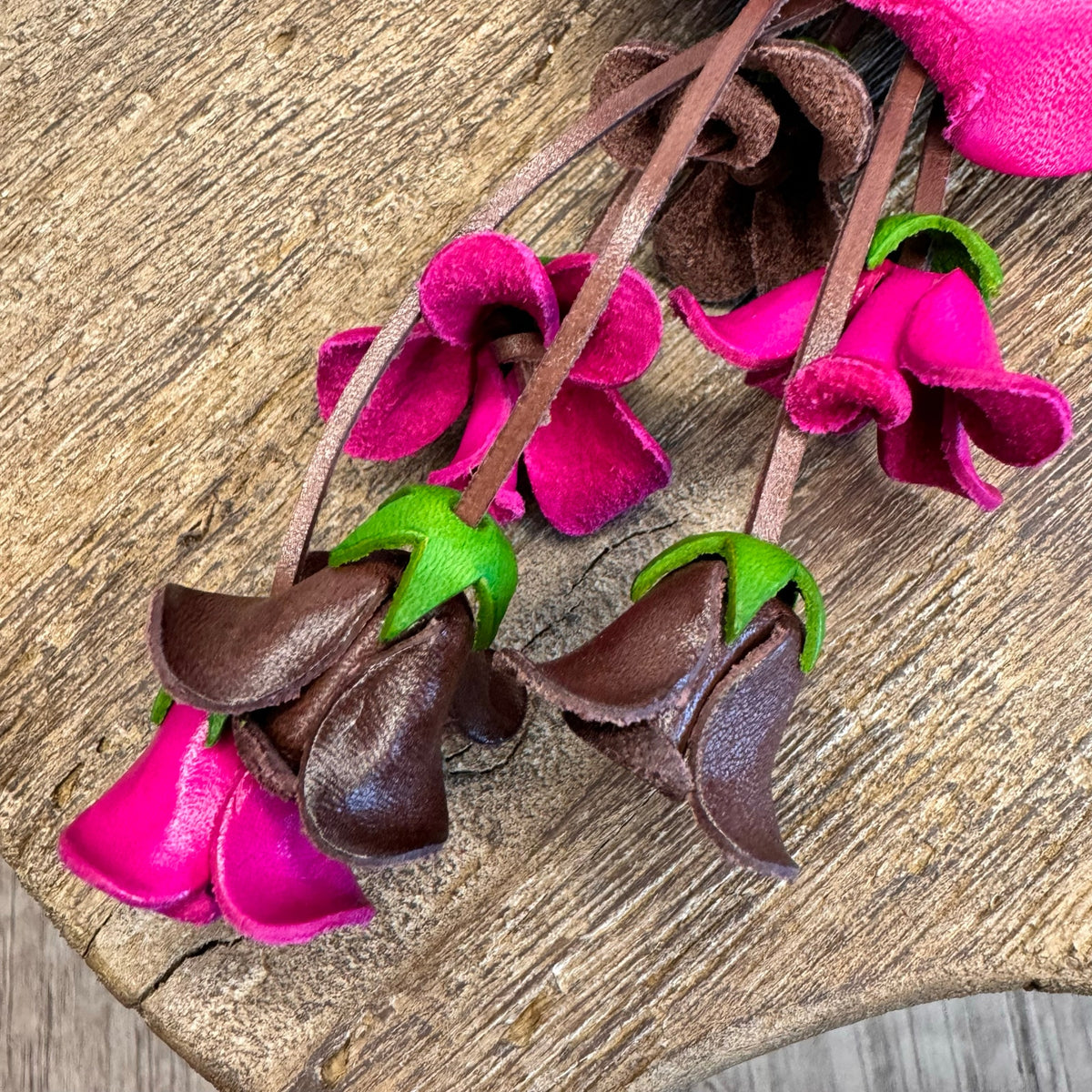 Leather Hot Pink Rose Purse Charm Genuine Leather Flower Bag Charm NEW FAST SHIP