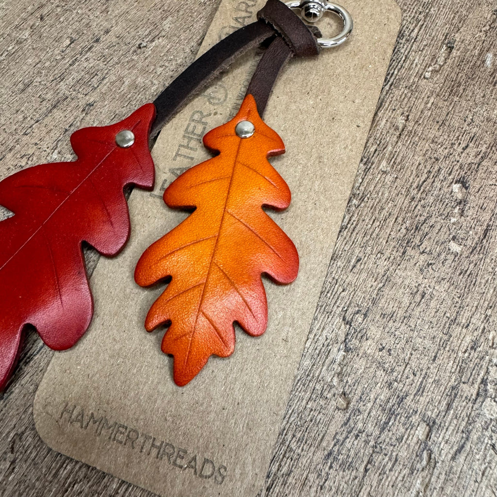 Leather Purse Charm Oak Tree Leaf Bag Charm Genuine Leather Purse Keychain NEW